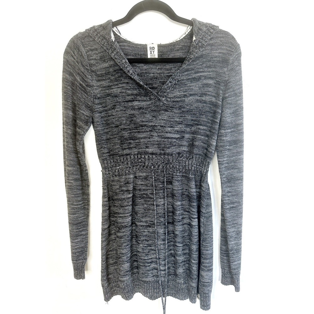 Roxy Women's Size‎ M Gray Knit Hoodie Sweater Pullover Tunic Boho Beachy Casual